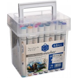 اقلام ماركر 48 لون راسين كحولي رفيع وعريض علبة بلاستك